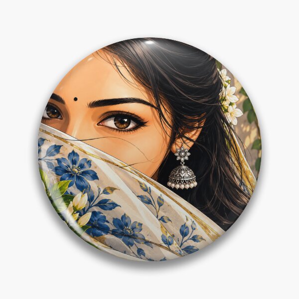 Item preview, Enchanting Indian Beauty with Blue Floral Veil – Elegant Ethnic Art designed and sold by vinothmech53.