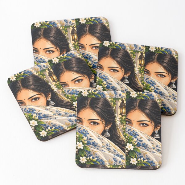 Item preview, Enchanting Indian Beauty with Blue Floral Veil – Elegant Ethnic Art designed and sold by vinothmech53.