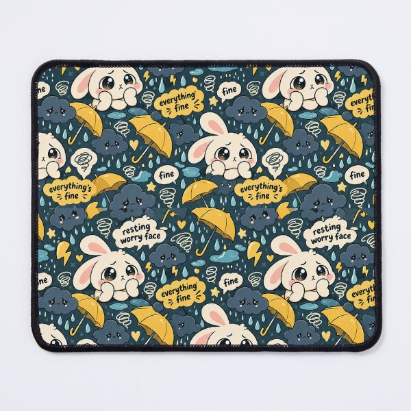 Item preview, Resting Worry Face Bunny Pattern — Anxiety Kawaii Seamless designed and sold by Visual Dept..