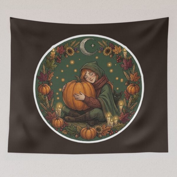Item preview, Witch with Jack-o’-Lantern, Samhain Autumn Wreath Sticker designed and sold by Roberta Calabrese.