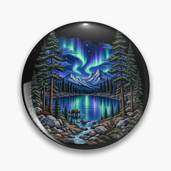 Item preview, Aurora Borealis Northern Lights Bear Mountain Lake Art designed and sold by lamiarte.