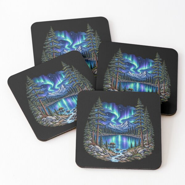 Item preview, Aurora Borealis Northern Lights Bear Mountain Lake Art designed and sold by lamiarte.