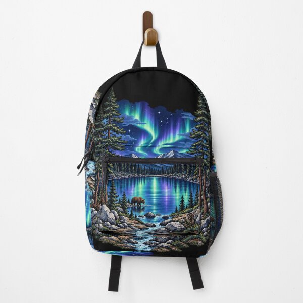 Item preview, Aurora Borealis Northern Lights Bear Mountain Lake Art designed and sold by lamiarte.