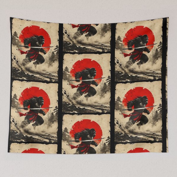 Item preview, Samurai Gorilla with Katana Japanese Warrior Red Sun designed and sold by RDGNR.