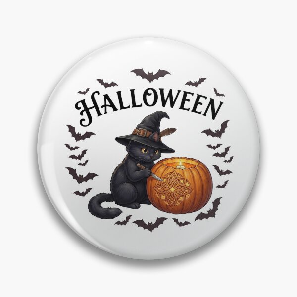 Item preview, Halloween Carving Pumpkin Cat Art - Spooky Witch Black Cat Jack-o'-Lantern Design designed and sold by ChameleonStars.