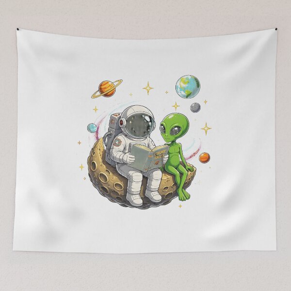 Item preview, Astronaut Alien Reading Cosmic Tales Moon Book designed and sold by Maladies.