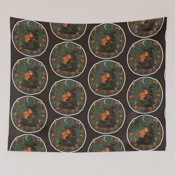 Item preview, Witch with Jack-o’-Lantern, Samhain Autumn Wreath Sticker designed and sold by Roberta Calabrese.
