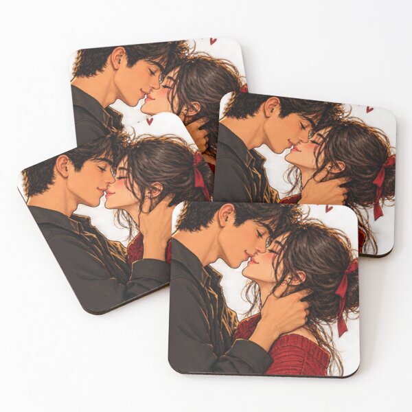 Item preview, First Kiss - Cute Romantic Anime Couple Kissing Art designed and sold by ArtByKapil.