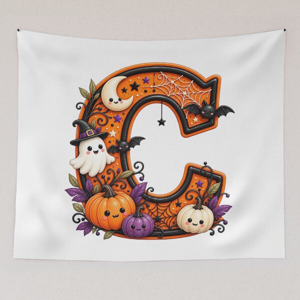 Item preview, Cute Halloween Letter C Ghost Pumpkin Spider Moon designed and sold by JolinChinn.