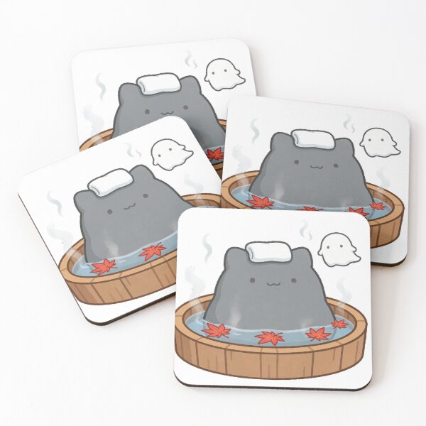 Artikelvorschau, Niedlicher schwarzer Katzengeist-Thermalquellen-Onsen-Herbst-Halloween-Kawaii-Aufkleber entworfen und verkauft von xiaoxiaochibi.