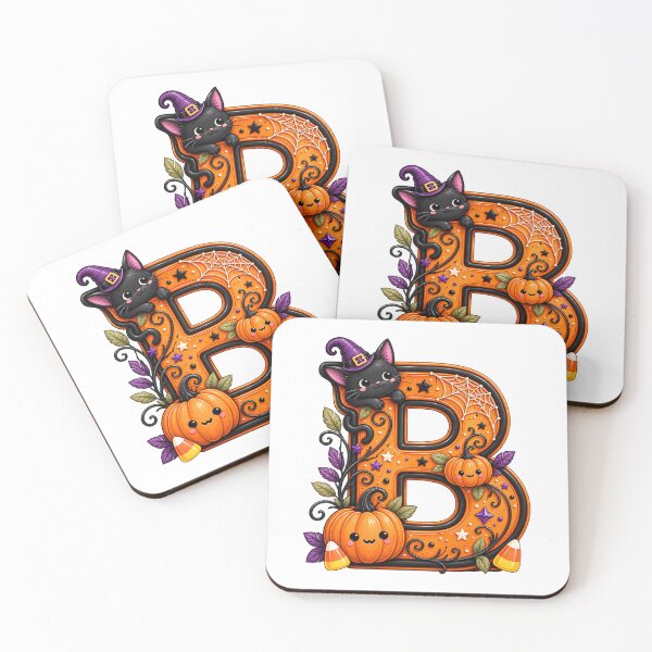 Item preview, Cute Halloween Letter B Black Cat Pumpkin designed and sold by JolinChinn.