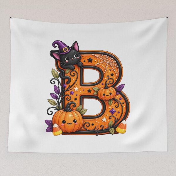 Item preview, Cute Halloween Letter B Black Cat Pumpkin designed and sold by JolinChinn.