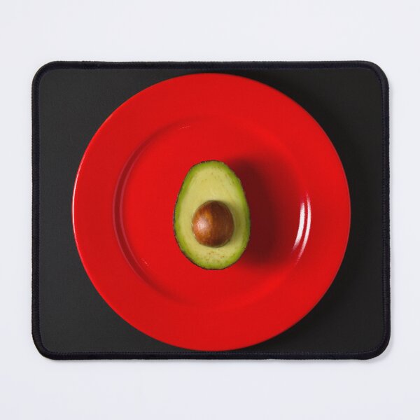 Item preview, Fresh Avocado Half on Bright Red Plate Minimalist Food Photography designed and sold by SergeiLorgus.