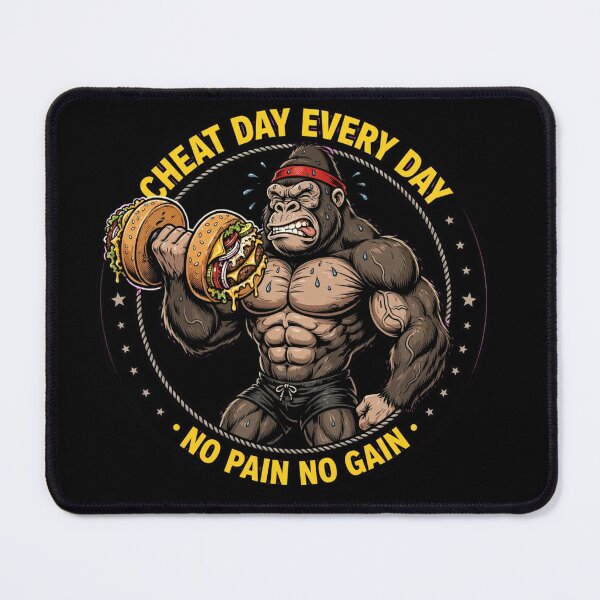 Item preview, Cheat Day Every Day Gorilla Funny Gym Workout Bodybuilding Burger Lover designed and sold by StrongEveryDayStore.