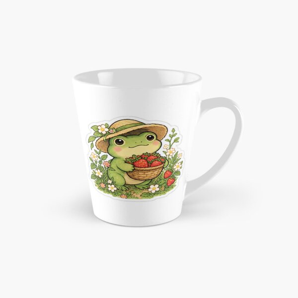 Item preview, Cute Green Frog with Strawberry Basket and Flower Garden designed and sold by manexus.