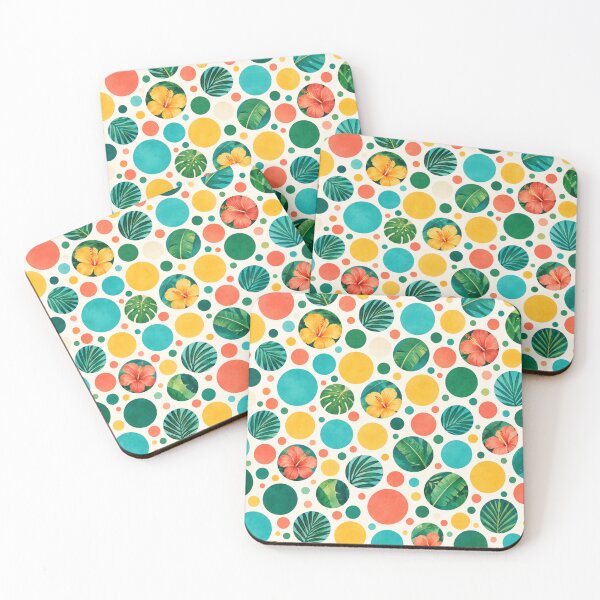 Item preview, Tropical Hibiscus Palm Leaves Polka Dots Aesthetic Seamless Pattern designed and sold by ShivCraft Studio.
