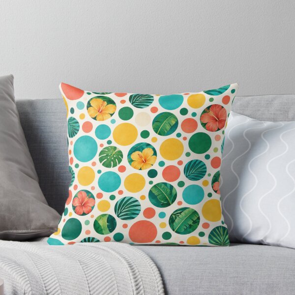 Item preview, Tropical Hibiscus Palm Leaves Polka Dots Aesthetic Seamless Pattern designed and sold by Shivora Studio.
