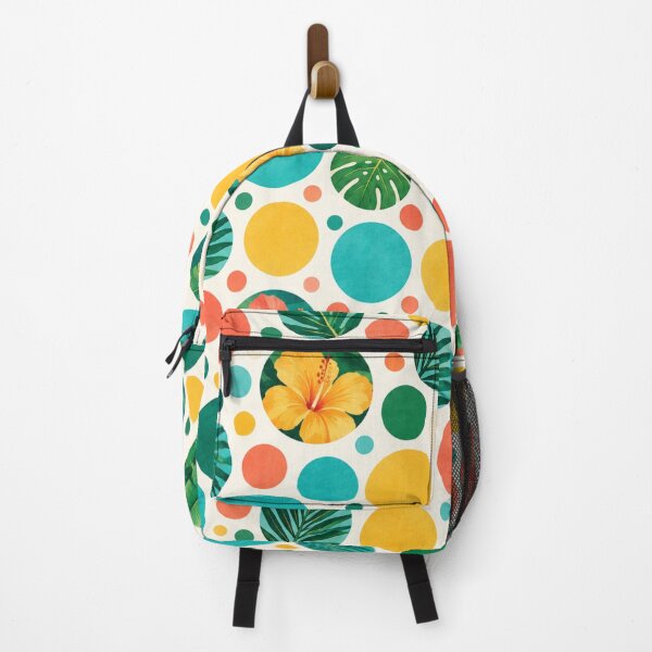 Item preview, Tropical Hibiscus Palm Leaves Polka Dots Aesthetic Seamless Pattern designed and sold by Shivora Studio.