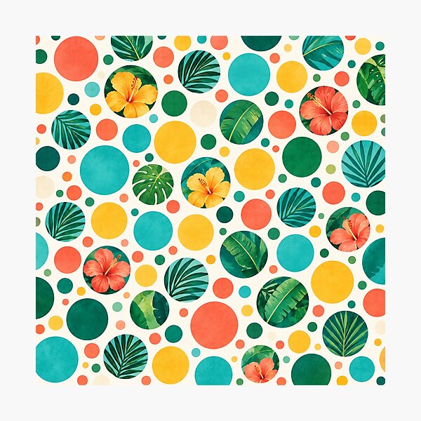 Item preview, Tropical Hibiscus Palm Leaves Polka Dots Aesthetic Seamless Pattern designed and sold by Shivora Studio.