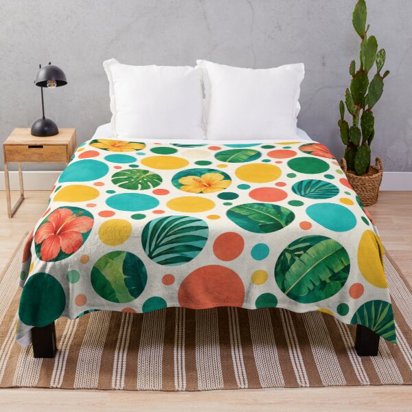 Item preview, Tropical Hibiscus Palm Leaves Polka Dots Aesthetic Seamless Pattern designed and sold by ShivCraft Studio.