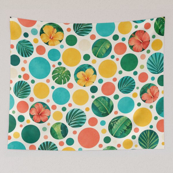 Item preview, Tropical Hibiscus Palm Leaves Polka Dots Aesthetic Seamless Pattern designed and sold by Shivora Studio.