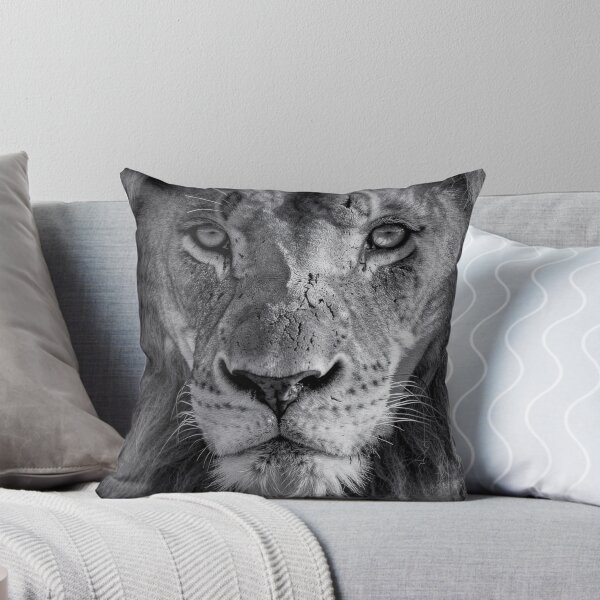 Item preview, Black and White Lion Portrait – Powerful African Lion Close-Up Wildlife Photography designed and sold by LazyOwlStore.