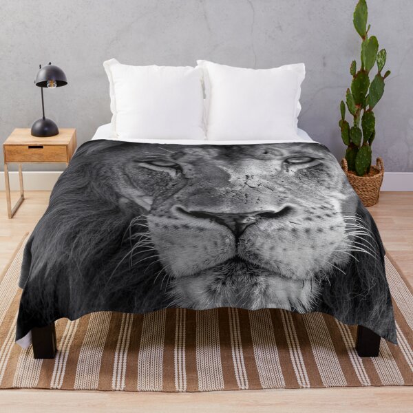 Item preview, Black and White Lion Portrait – Powerful African Lion Close-Up Wildlife Photography designed and sold by LazyOwlStore.