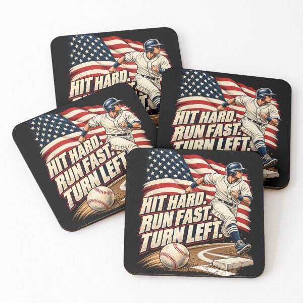 Item preview, Hit Hard Run Fast Turn Left – Funny Baseball American Flag Sports Design designed and sold by Trendably.