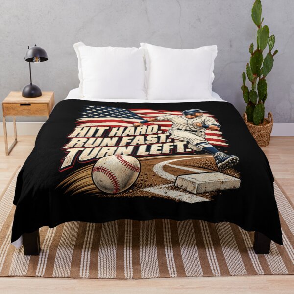 Item preview, Hit Hard Run Fast Turn Left – Funny Baseball American Flag Sports Design designed and sold by Trendably.