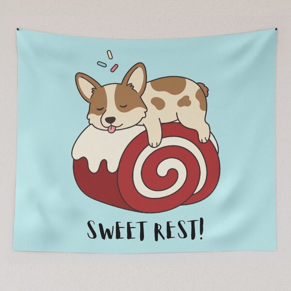 Item preview, Sweet Rest Cute Corgi Sleeping On Swiss Roll Cake Art designed and sold by Amir Faysal.