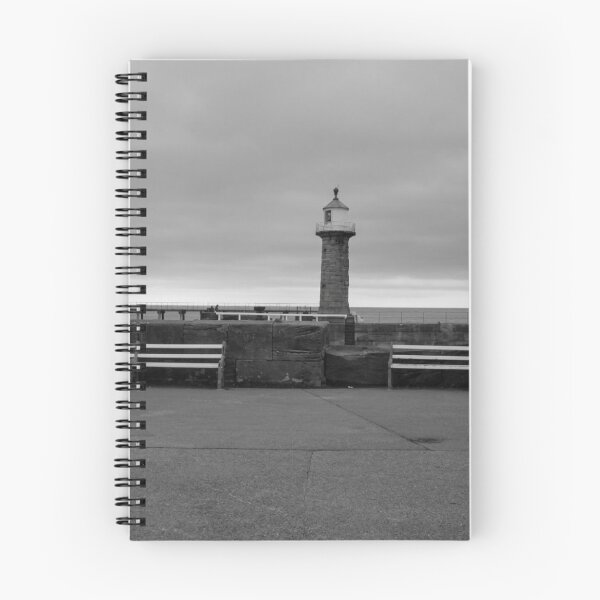 Item preview, Monochrome Whitby Pier, Lighthouse and Benches designed and sold by Astute-Artio-Photography.