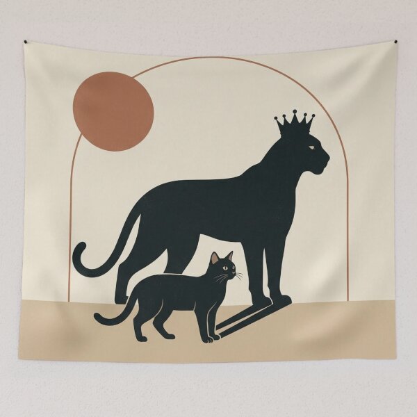 Item preview, Black Cat Panther Shadow Crown Inner Strength Minimalist Boho Mid Century Art designed and sold by Dogandesighn.