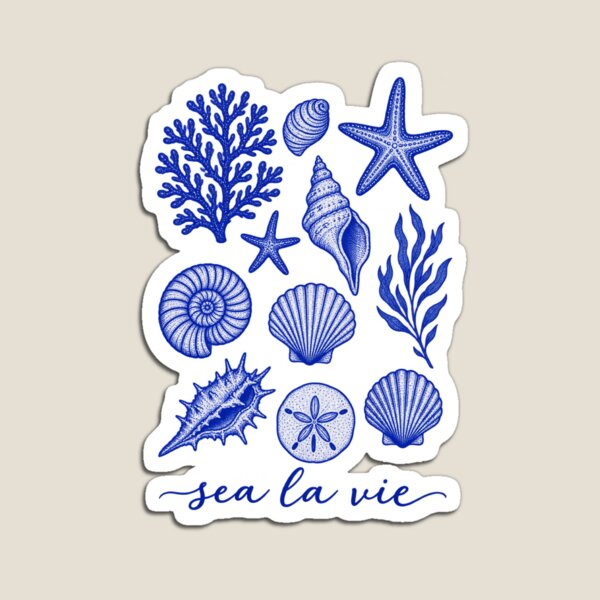 Item preview, Cobalt Blue Nautical Shell Collage Sea La Vie designed and sold by brandingpro.