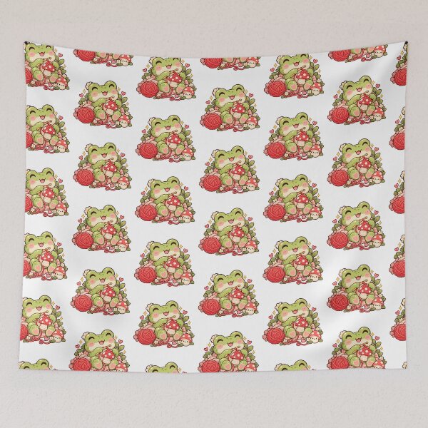 Item preview, Cute Crochet Frog with Mushroom – Kawaii Cottagecore designed and sold by Mochivelle Studio.