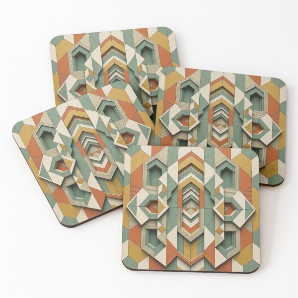 Item preview, Retro 3D Geometric Hexagon Mosaic Mid Century Architectural Art Sage Terracotta designed and sold by Dogandesighn.