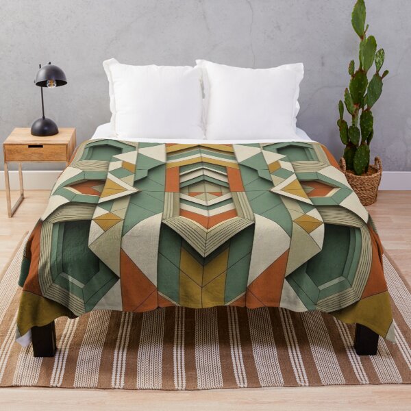 Item preview, Retro 3D Geometric Hexagon Mosaic Mid Century Architectural Art Sage Terracotta designed and sold by Dogandesighn.