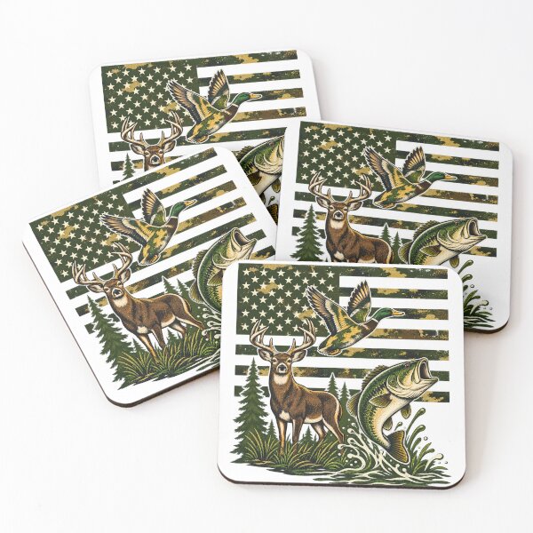Item preview, American Flag Hunting and Fishing – Deer, Duck and Bass designed and sold by WILLIAMS-BR.