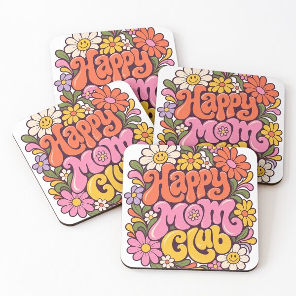 Item preview, Happy Mom Club – Retro Flower Power and Smiley Daisies designed and sold by Paper-Pickle.
