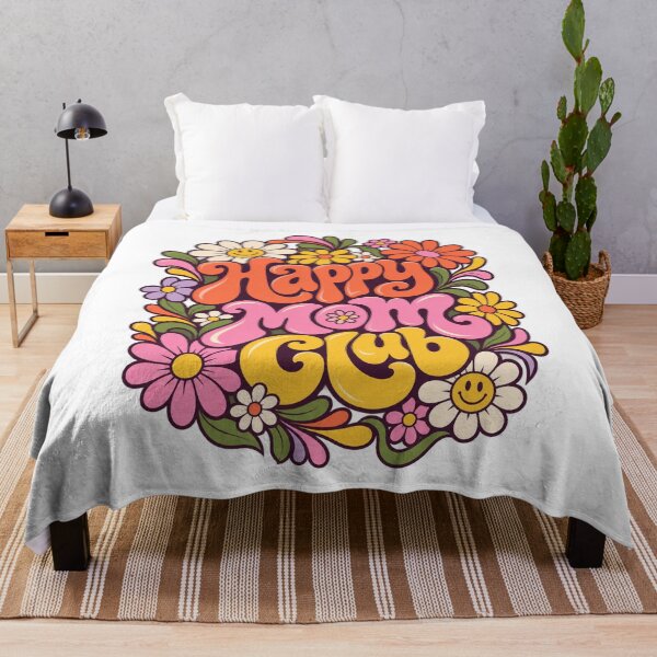 Item preview, Happy Mom Club – Retro Flower Power and Smiley Daisies designed and sold by Paper-Pickle.