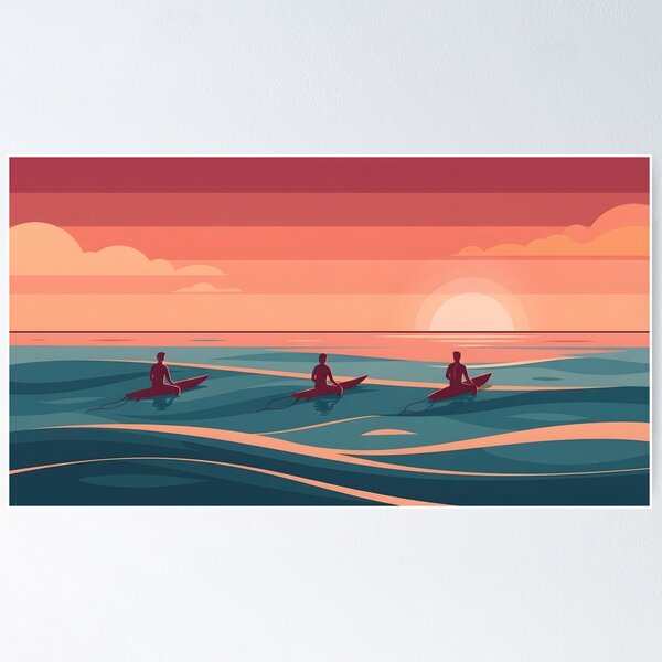Item preview, Three Surfers on Calm Ocean at Sunset designed and sold by homydesign.
