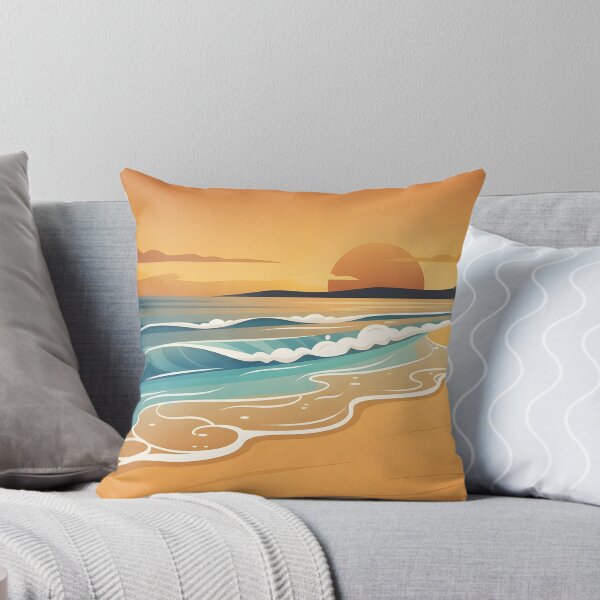 Item preview, Serene tropical beach at sunset with rolling waves and a palm tree designed and sold by homydesign.