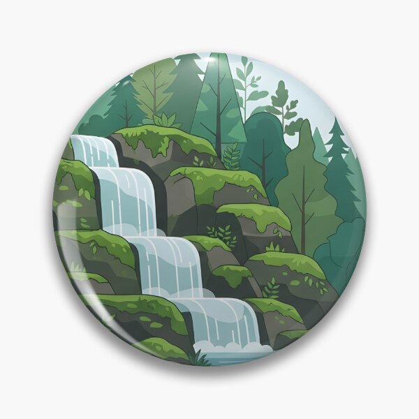 Item preview, Scenic waterfall cascading through a lush green forest designed and sold by homydesign.