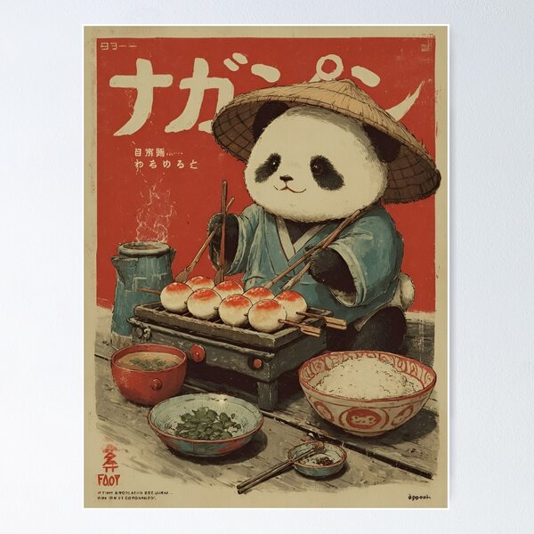 Item preview, Panda Street Food Chef – Vintage Japanese Food Art designed and sold by tasnimsultana.