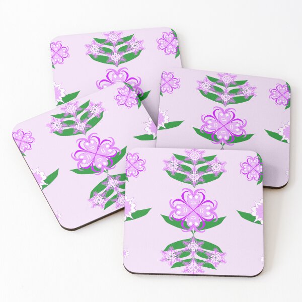 Item preview, Purple Heart Shaped Floral Ornaments with Green Leaves on Pastel Pink Background designed and sold by Ei-Ei.