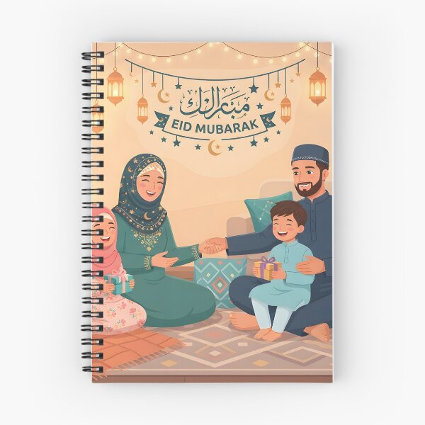 Artikelvorschau, Eine muslimische Familie feiert gemeinsam Eid Mubarak in einem festlich geschmückten Wohnzimmer. entworfen und verkauft von homydesign.