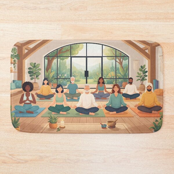Item preview, Diverse group meditating in yoga studio designed and sold by homydesign.