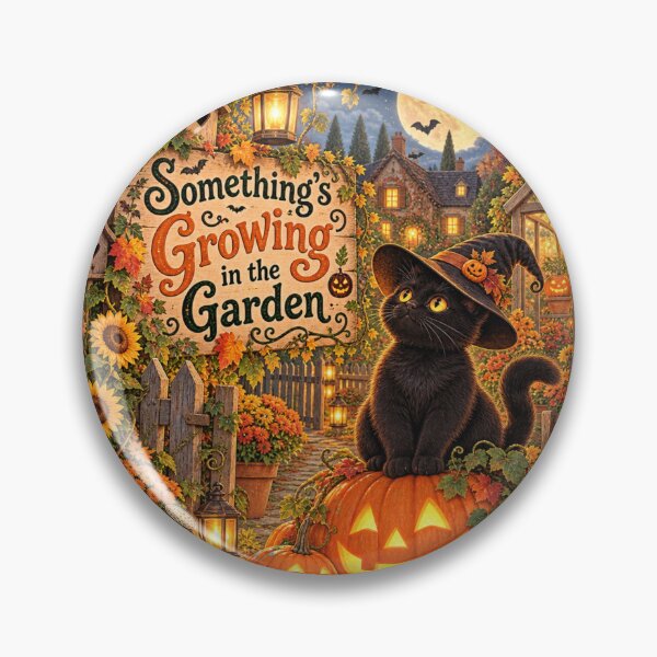 Item preview, Something’s Growing in the Garden – Funny Black Cat Halloween designed and sold by Salem Garden Stories.