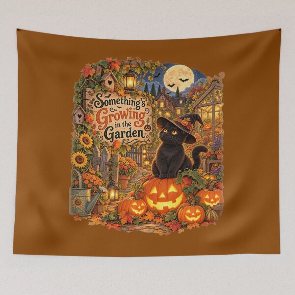 Item preview, Something’s Growing in the Garden – Funny Black Cat Halloween designed and sold by Salem Garden Stories.