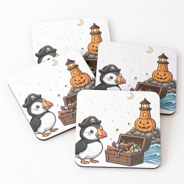 Item preview, Pirate Puffin Candy Treasure Pixel Art — Halloween Beach designed and sold by Ebodega.