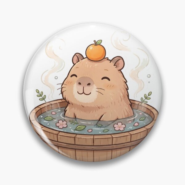 Item preview, Calm Capybara Soaking in Hot Tub with Orange on Head designed and sold by Wild Shades.